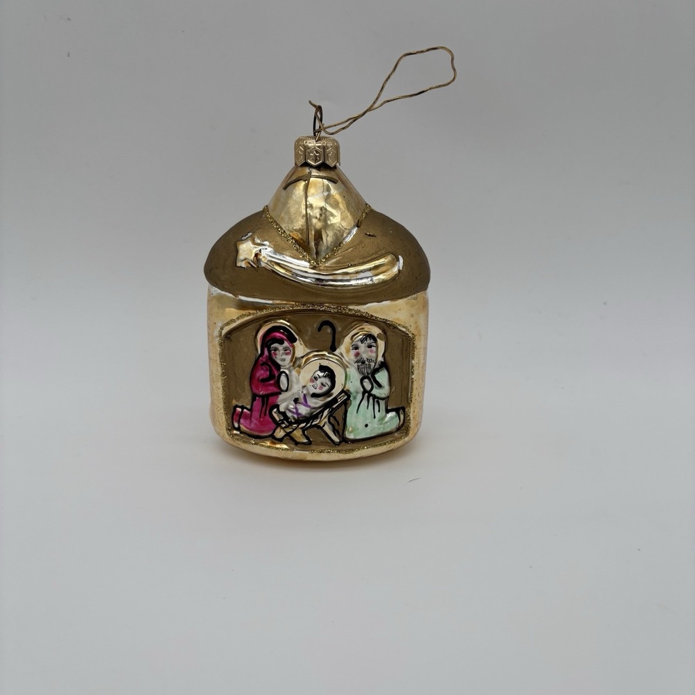 Vintage Blown Glass Nativity Scene Ornament Made in Poland EUC